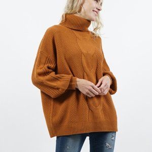 Balloon Sleeve Chunky Cable knit Longline Sweater